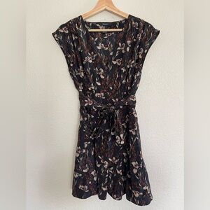 Black floral mini dress with tie